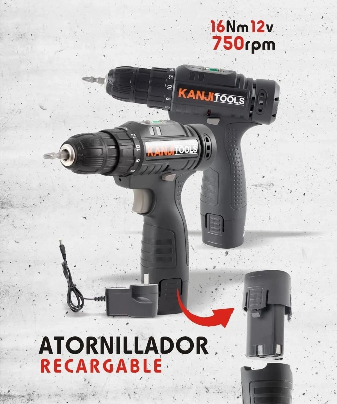 Atornillador Inalambrico Kanji Tools 12v Kit-at121pb Negro 3