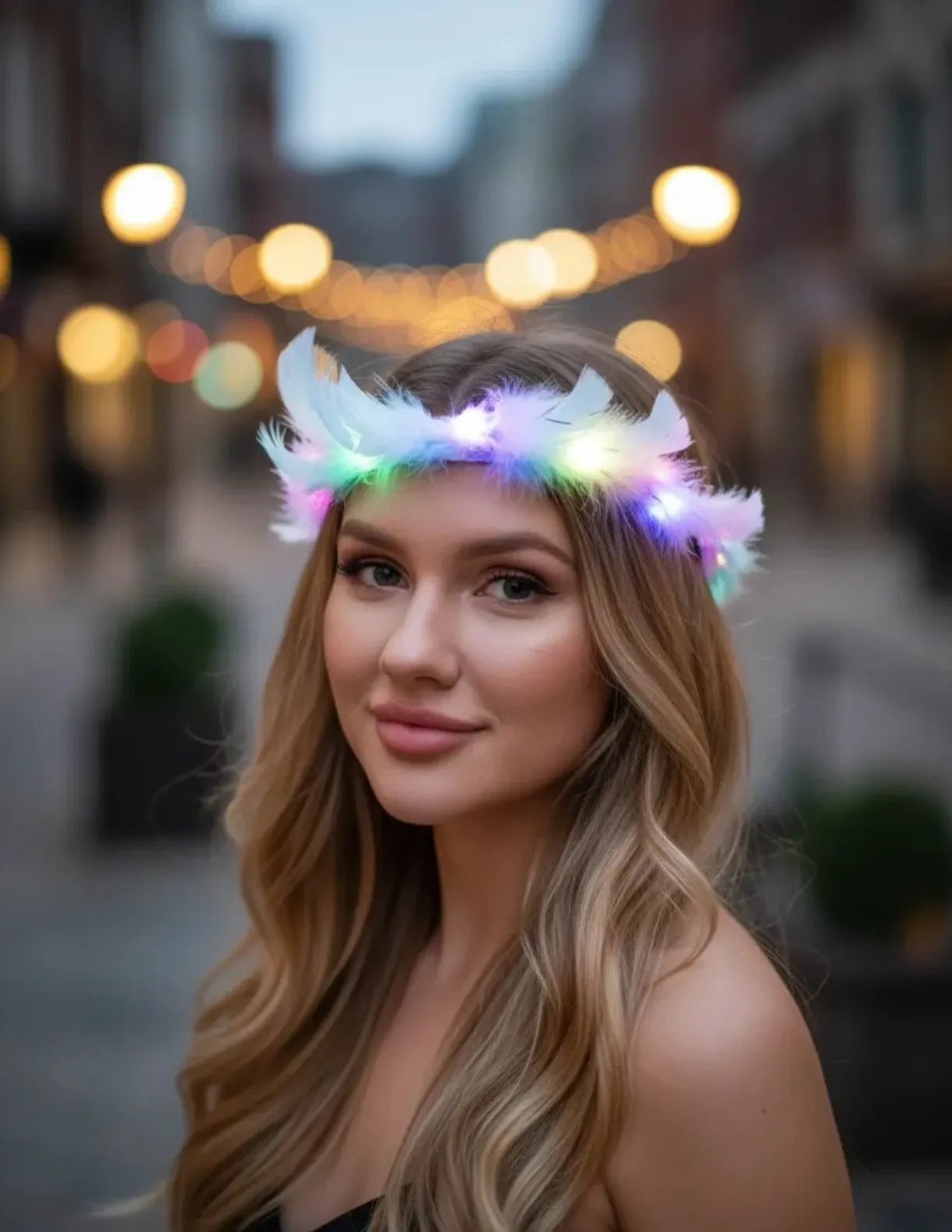 Vincha corona de plumas multicolor 10 led  4