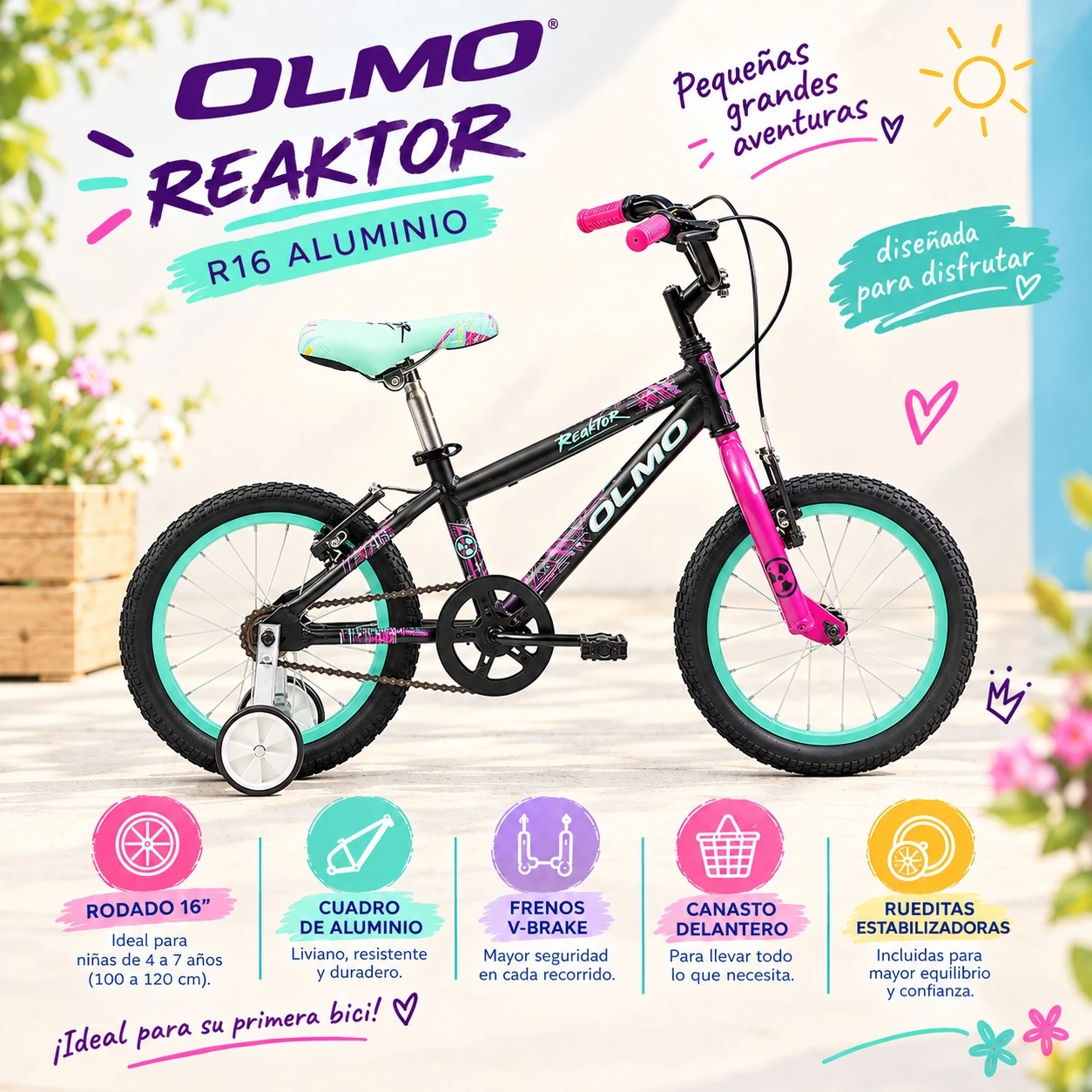 BICICLETA OLMO REAKTOR ALUMINIO R16 - NEGRO/FUCSIA