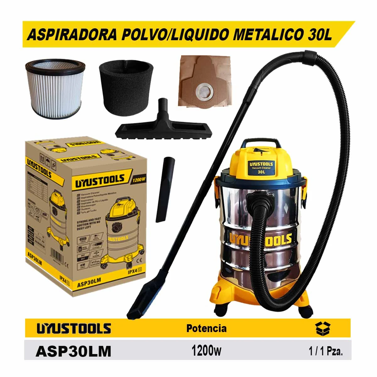ASPIRADORA POLVO/LIQUIDO METALICA 30L UYU 30L UYU