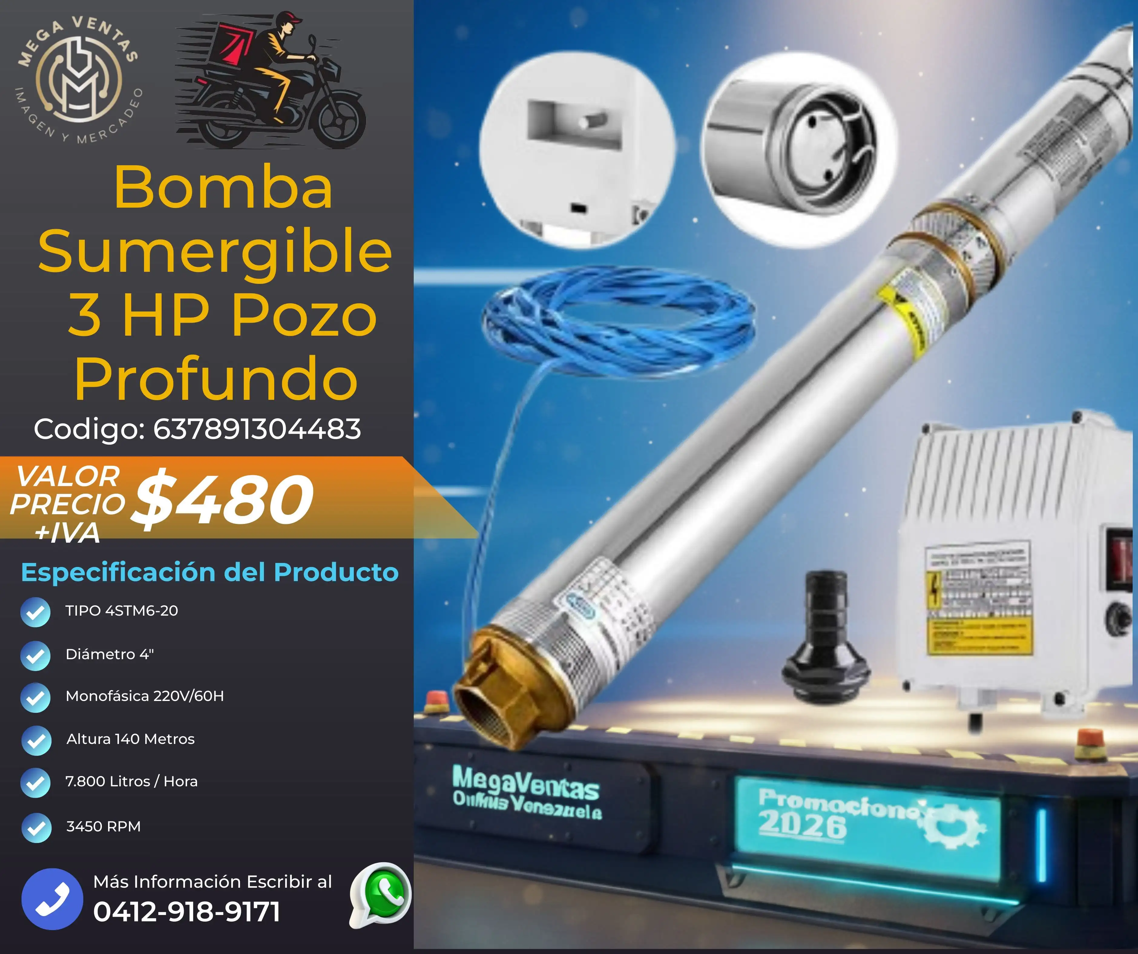 Bomba de Agua Sumergible 3 HP