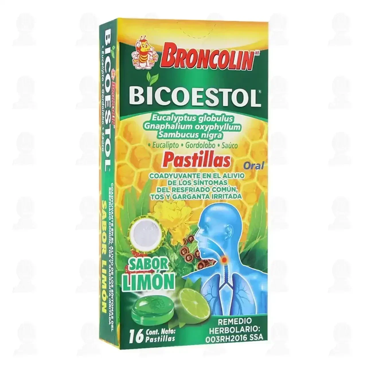 Broncolin Bicoestol Sabor Limón, 16 Pastillas 