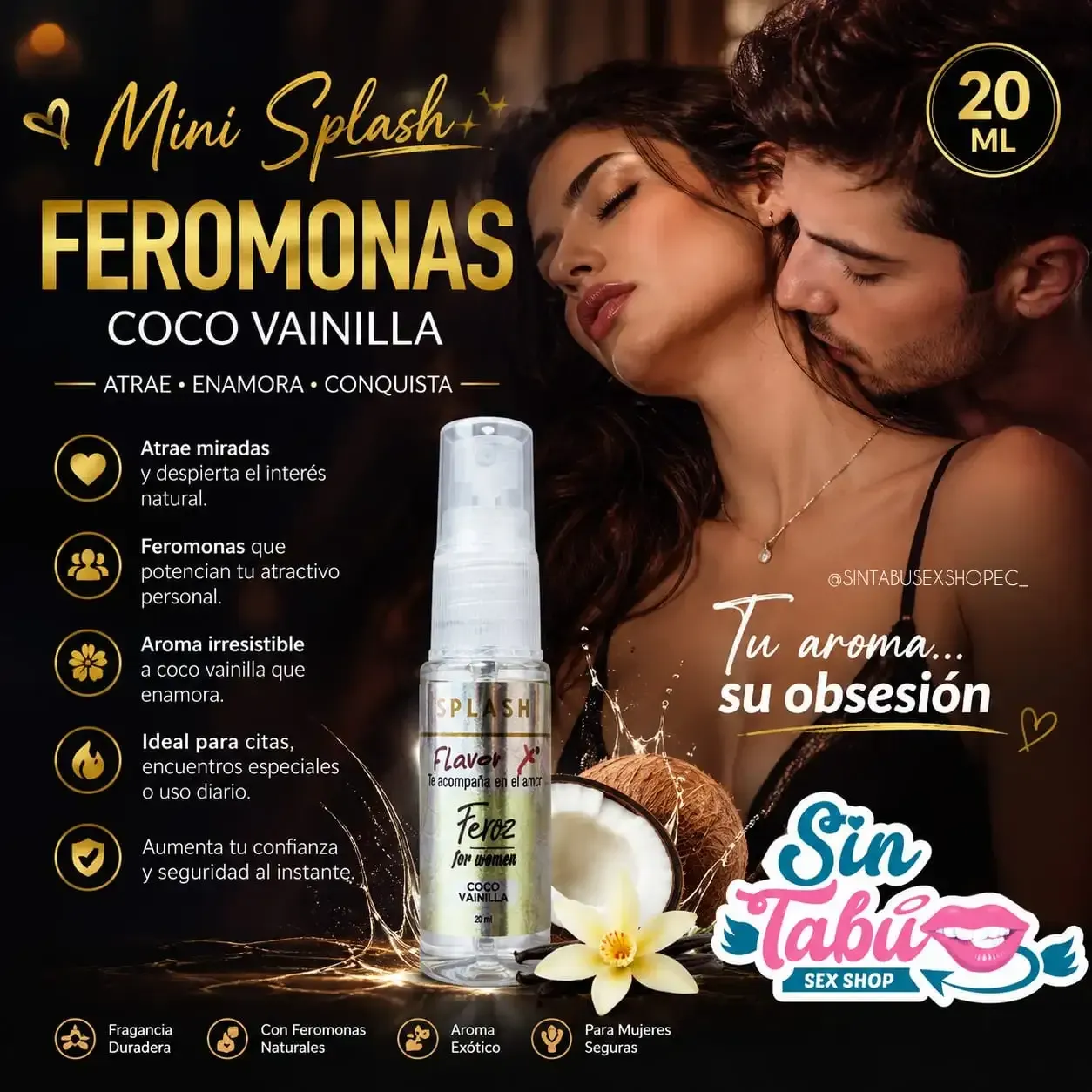 MINI SPLASH CON FEROMONAS AROMA COCO VAINILLA 