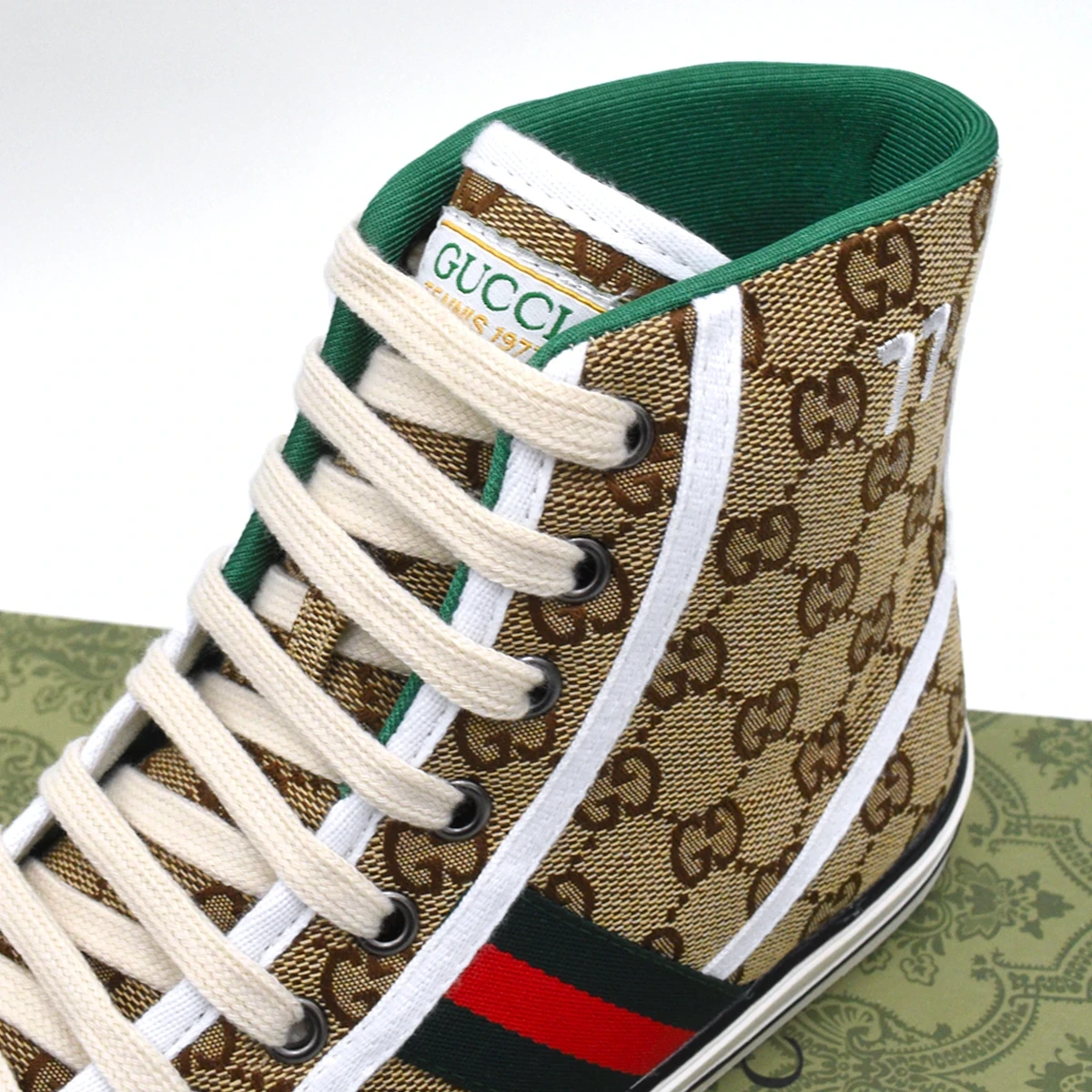 Gucci Tennis 1977 Lona Caña Alta Beige GG Estampado 6