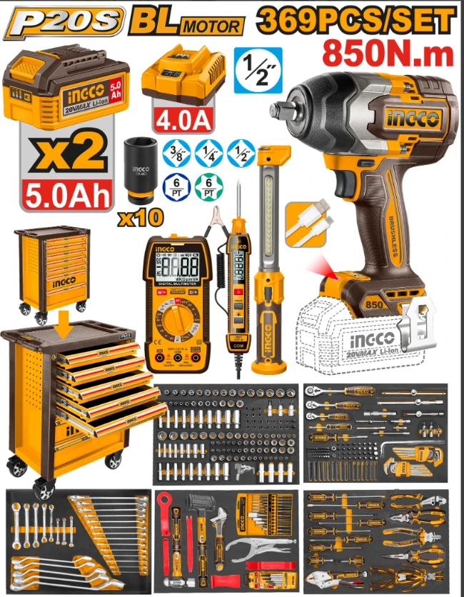 SET DE 369 HERRAMIENTAS + GABINETE METALICO CON CAJONES INGCO HTCS283692