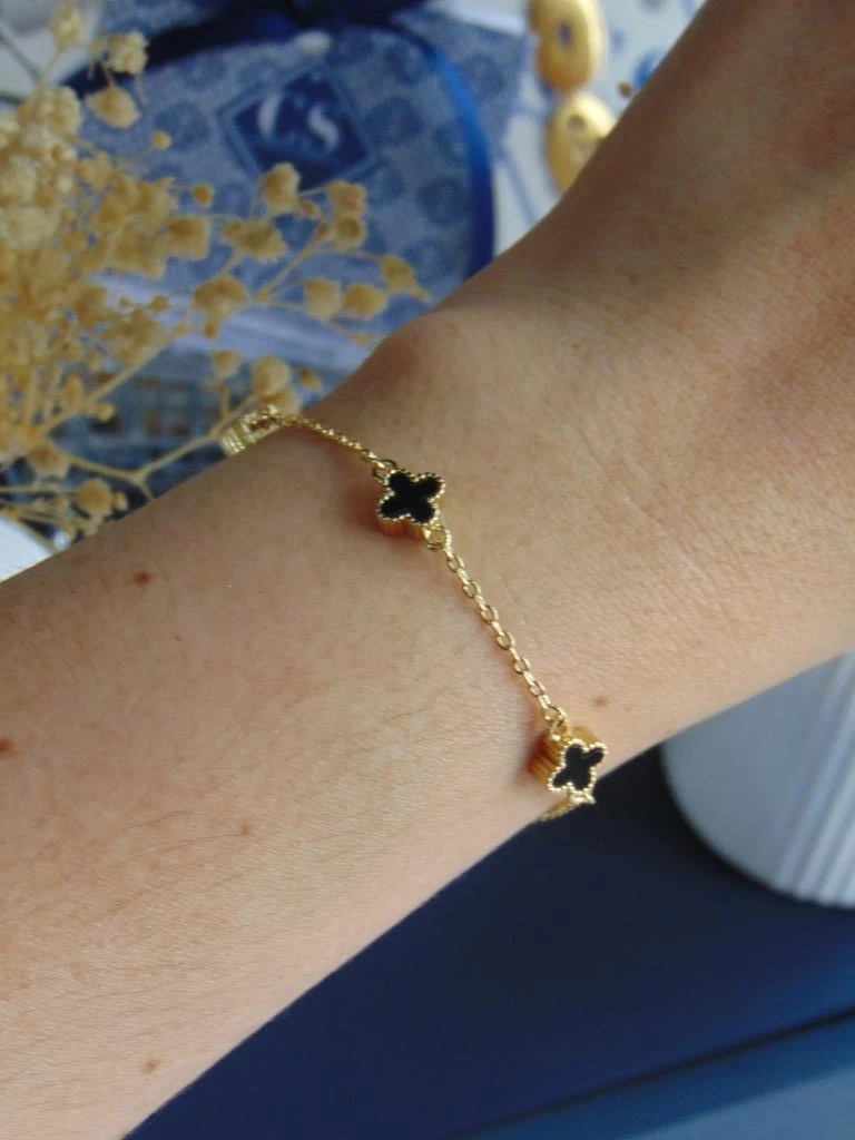 PULSERA RODIO DOR TREBOL NEGRO 7MM | 20CM LARGO 