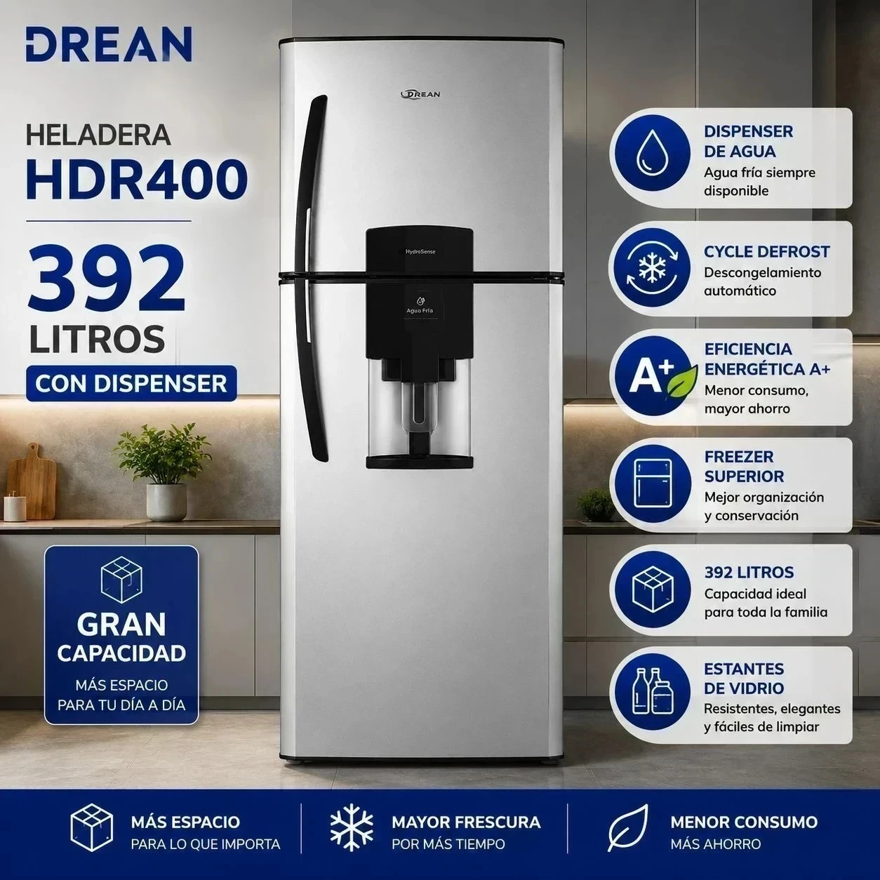  Heladera Drean HDR400F c/ dispenser