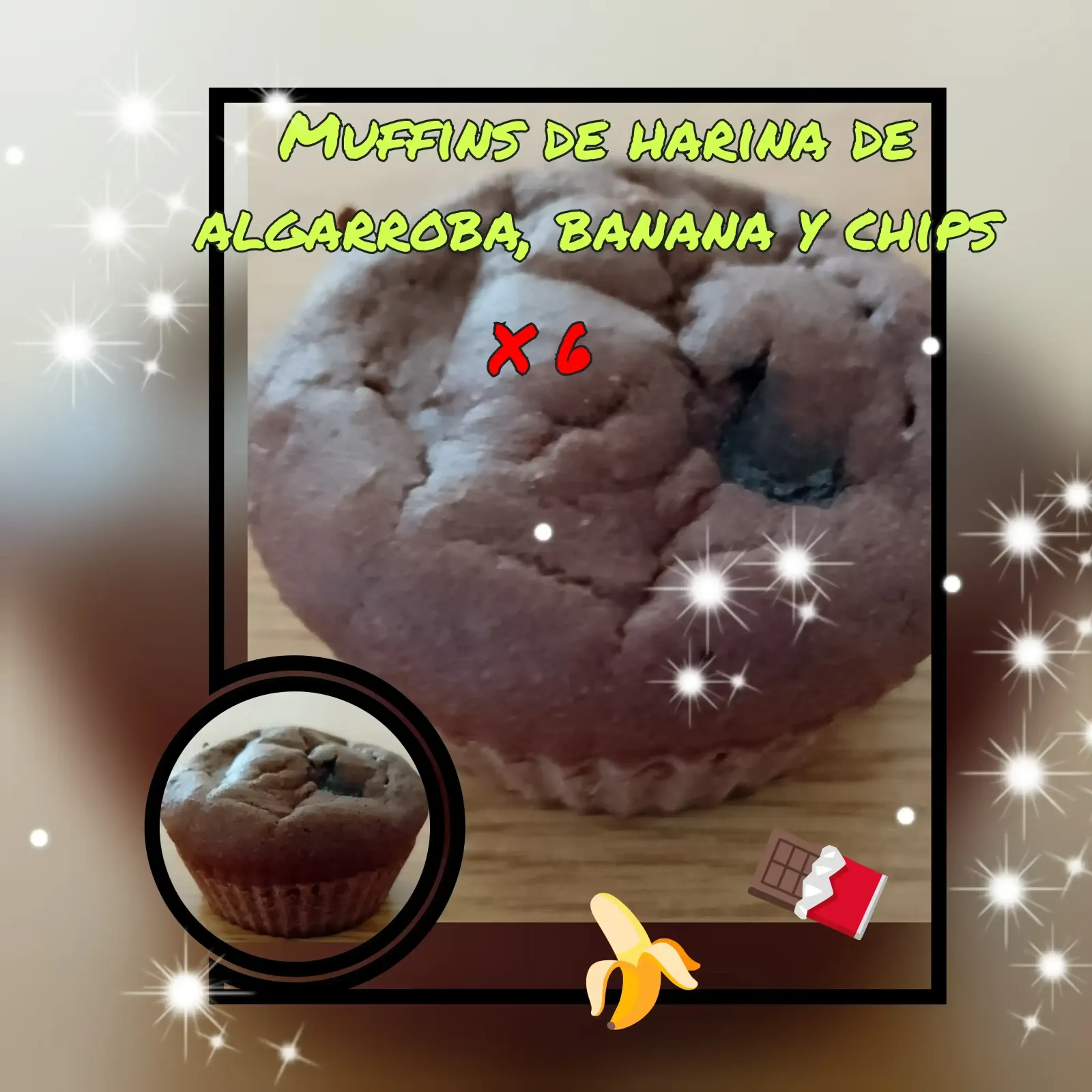 Muffins x6 de algarroba, 🍌 y chips