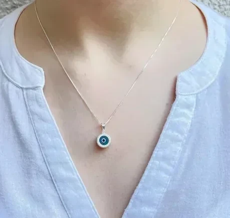 Cadena y Dije Ojo Turco Redondo Azul