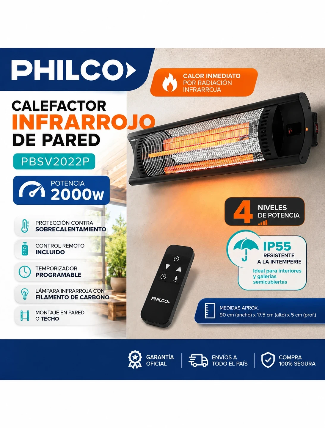 CALEFACTOR PHILCO INFRARROJO DE PARED