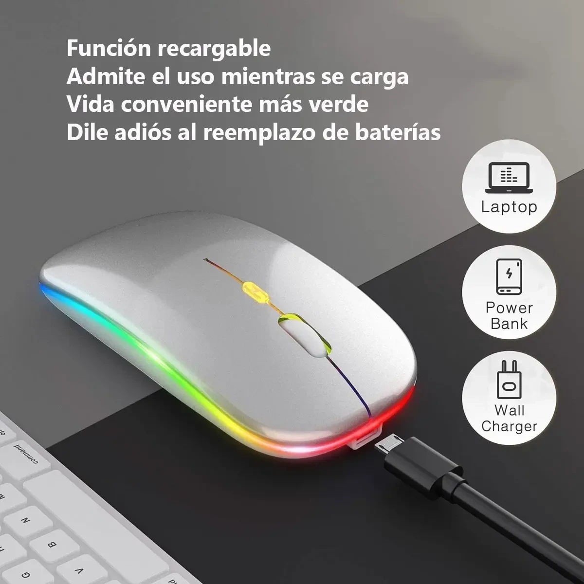 Mouse Inalámbrico Recargable Usb Silencioso Dual Bluetooth 4