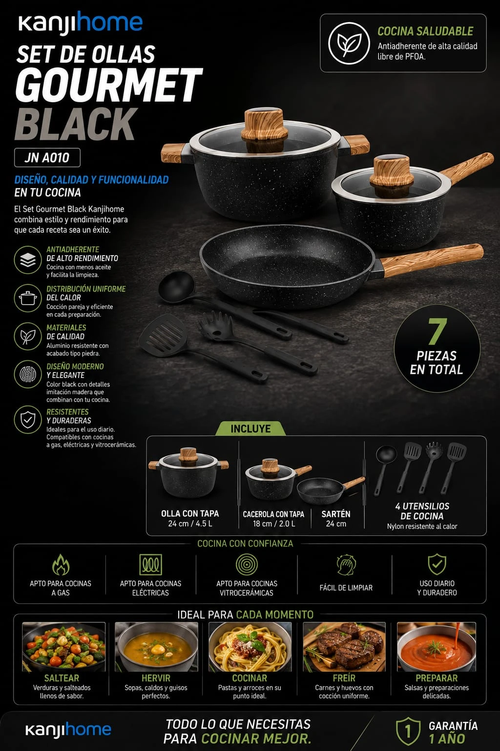 Set De Ollas Kanji Gourmet Negro