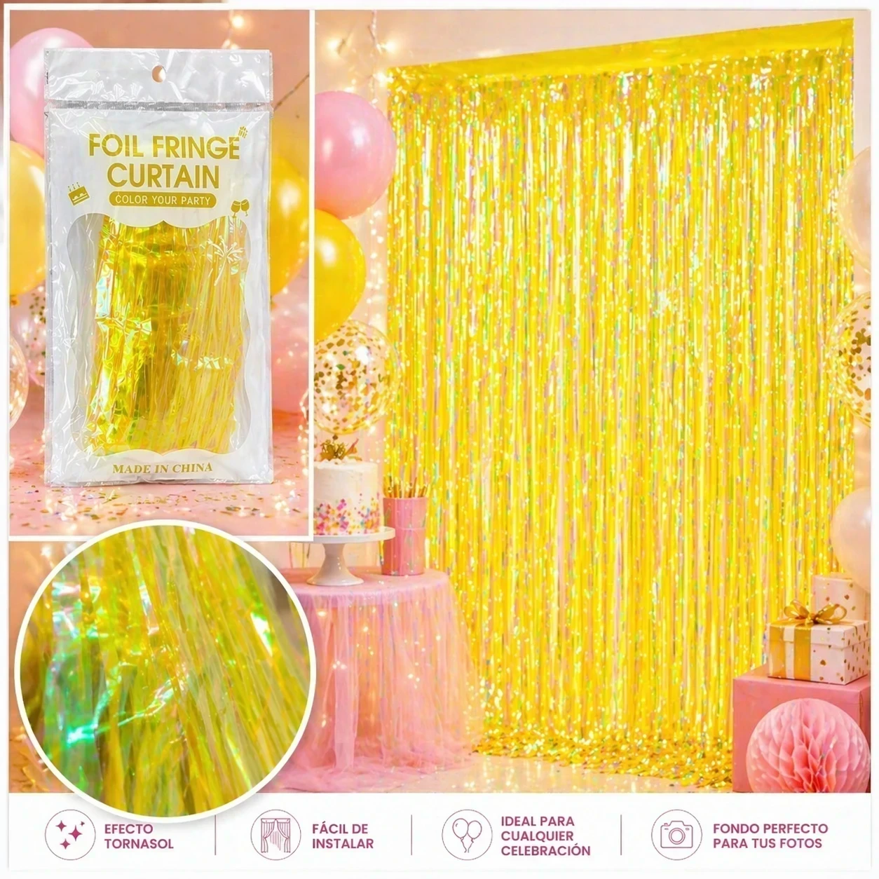 10 PIEZAS | CORTINA PARA FIESTA AMARILLO