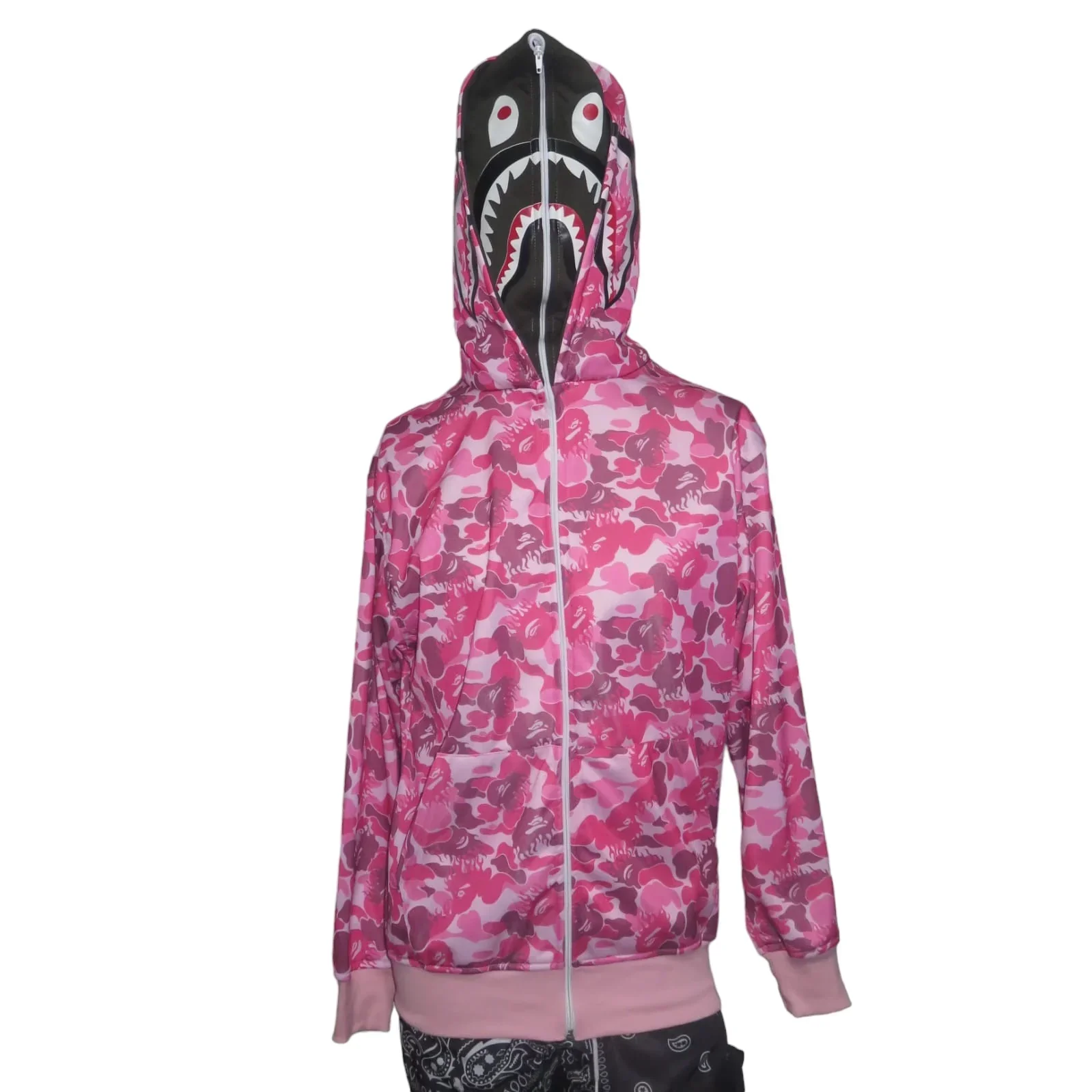 Chamarra doble gorro shark rosa moteada
