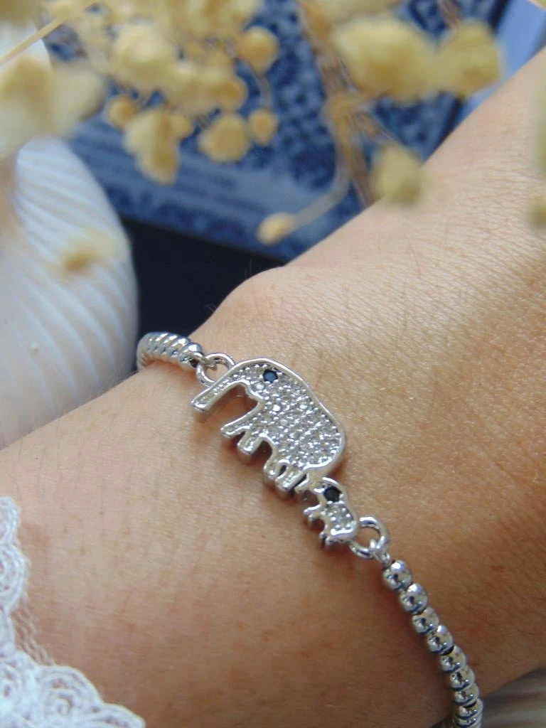 PULSERAS RODIO PLATE DIJE FAMILIA ELEFANTES MICROCIRCONES 2