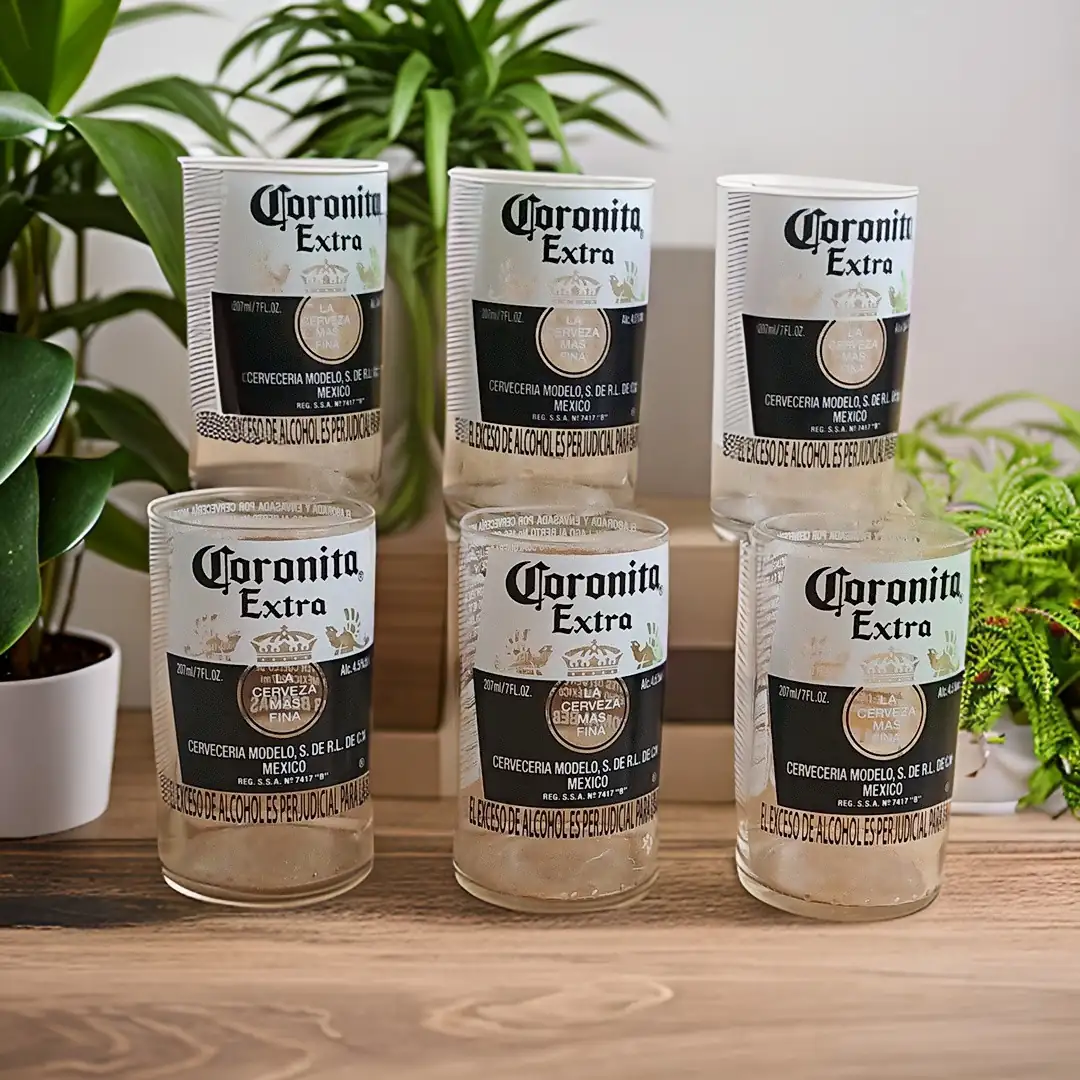 6 vasos de cerveza corona con botellas recicladas  3