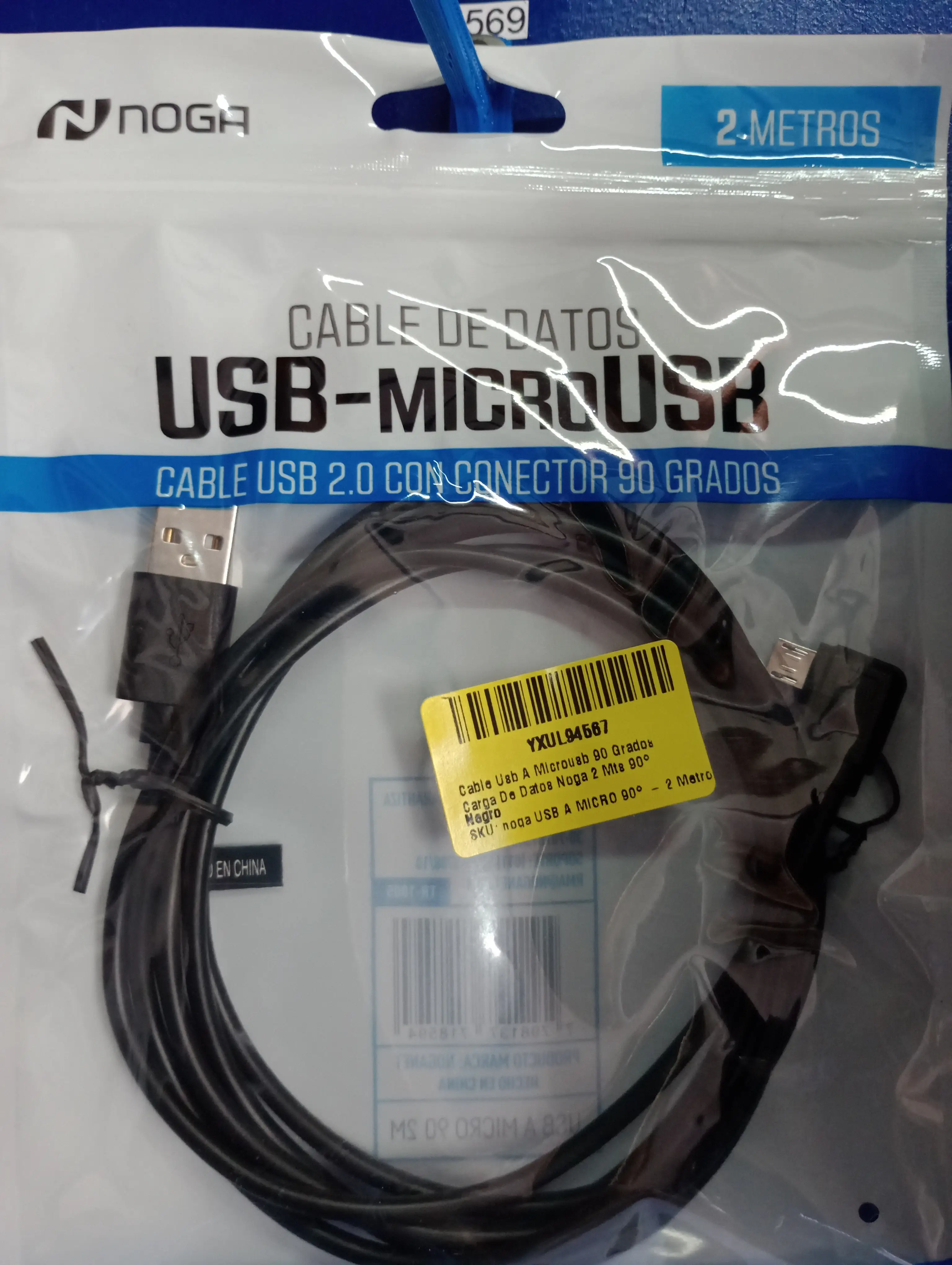 Cable usb a micro usb 90° 2 metros