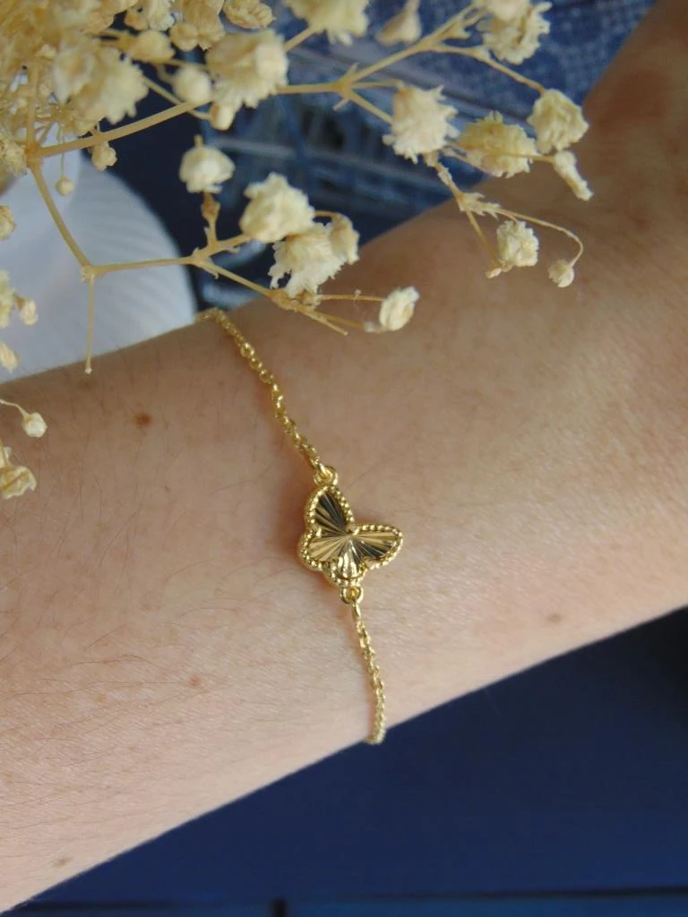 PULSERA RODIO DOR MARIPOSA DIAMANTADA 1CM | 15CM LARGO + EXTENSOR