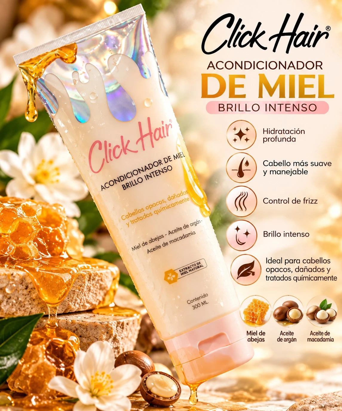 click hair acondicionador miel aceite argan macademia 300ml.jfif