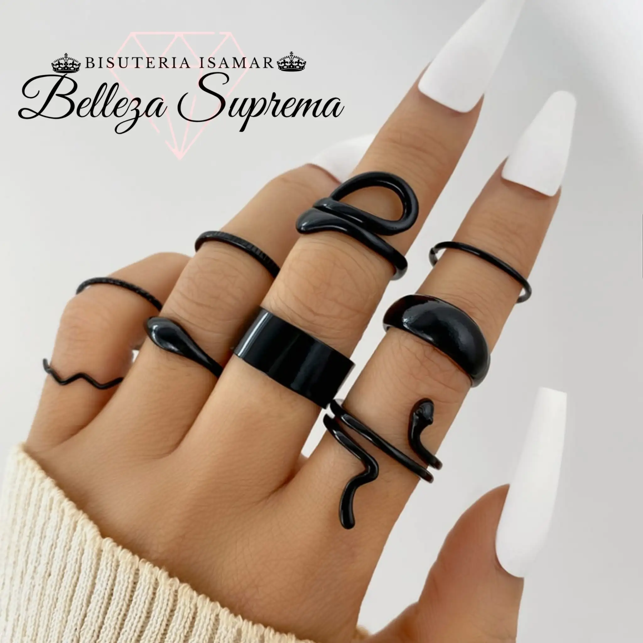SET DE 9 ANILLOS NEGROS 
