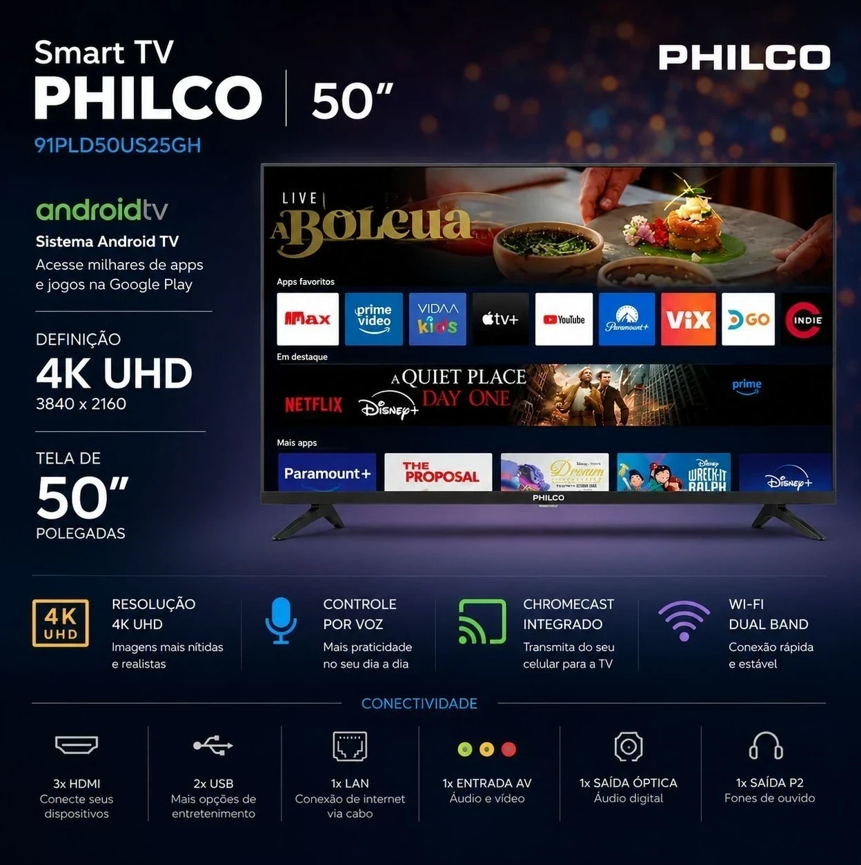 SMART TV PHILCO 50" C/GOOGLE / ANDROID