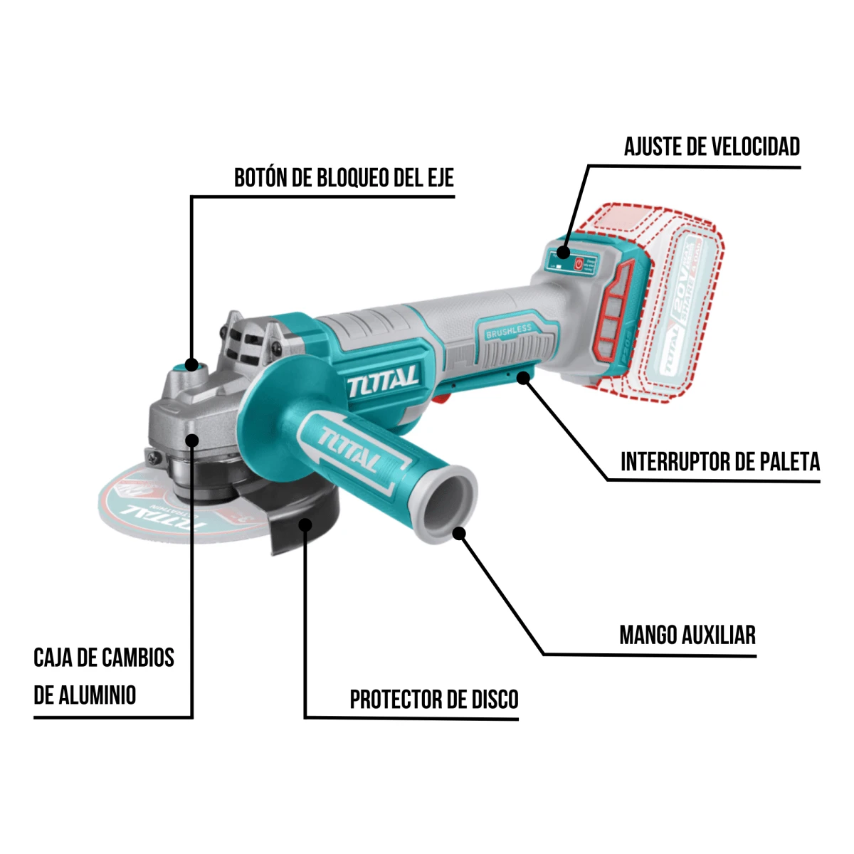 TAGLI2111561 Amoladora angular 4 ½" incluye bateria 4ah y cargador total  4