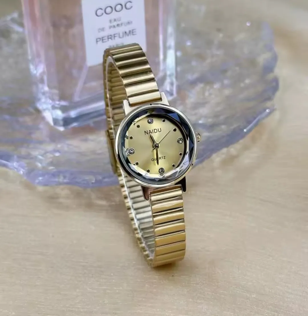 Reloj Naidu Original Acero Análogo Redondo Dorado Fondo Dorado 3