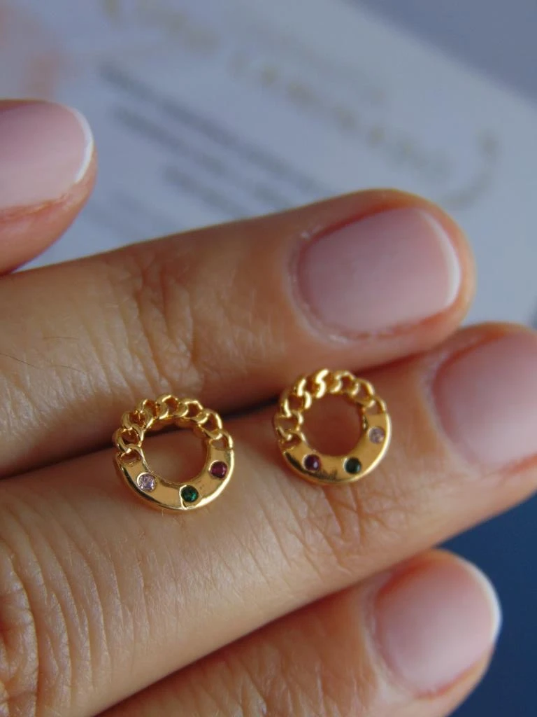 TOPO ORO LAMINADO 18K PEQUEÑO CIRCULO TEJIDO MICRO CIRCONES 0.8MM  2