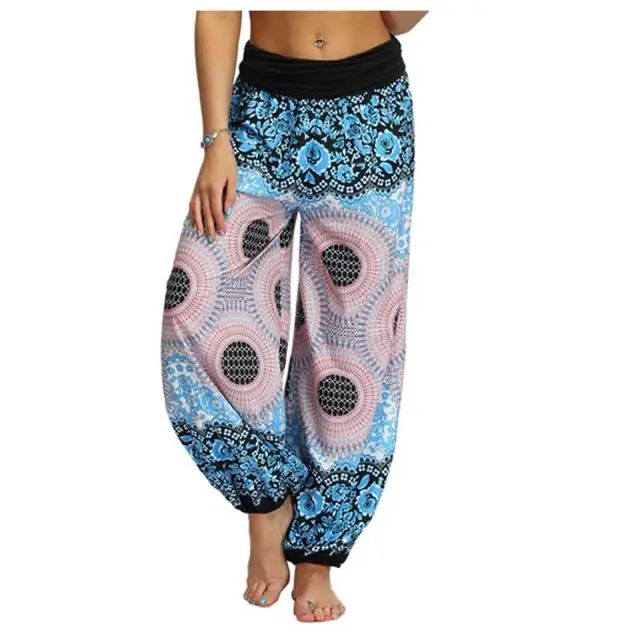 Pantalones Harem azul, negro y rosa