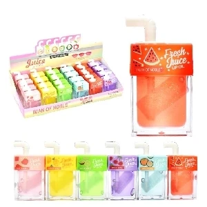BRILLO FRUTAL CON GLITTER PARA LABIOS PRESENTACION DE JUGO