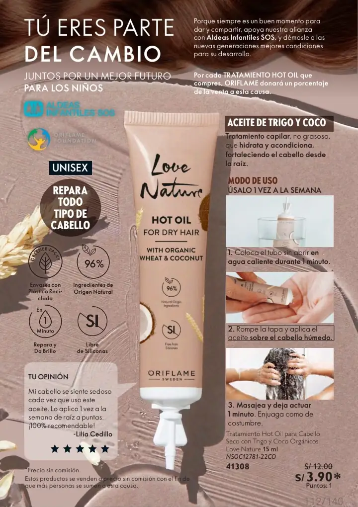 Tratamiento Hot Oil para Cabello Seco con Trigo y Coco Organicos Love Nature