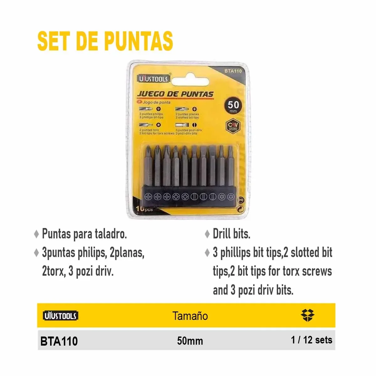 SET DE PUNTAS UYUST 10 PZ 50mm