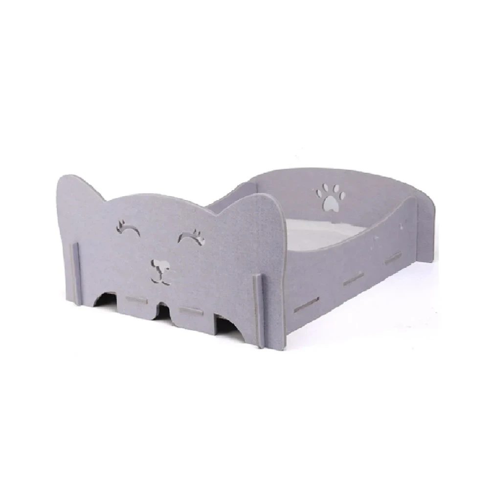 Cama tipo cuna de fieltro grueso gris
