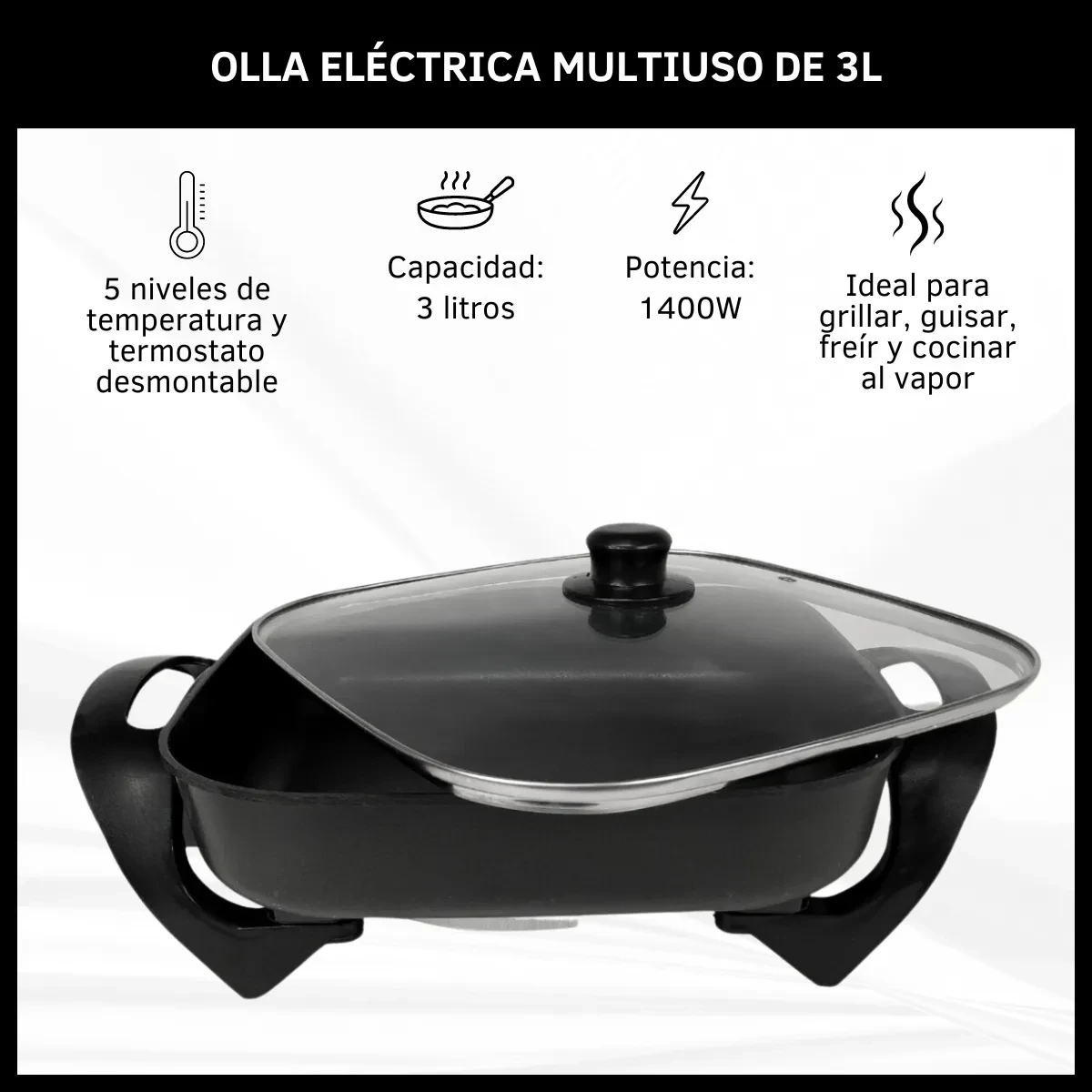 SARTEN ELECTRICA CON TAPA DE VIDRIO DINAX 1500W