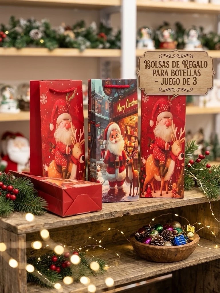 PAQUETE DE 12 BOLSAS NAVIDEÑAS LARGAS DE CARTON  3