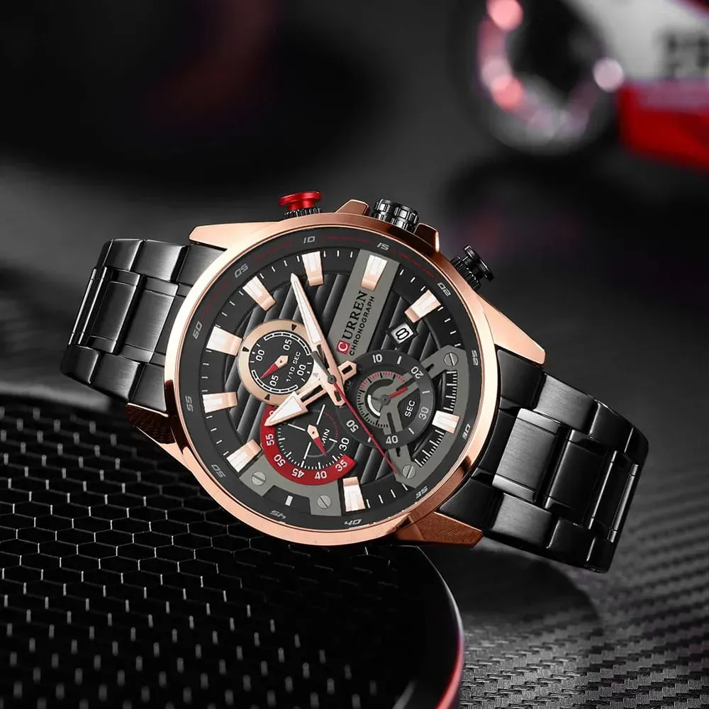 Reloj Curren Original Acero Cronografo 8415 Negro Cobrizo Fondo Negro 3