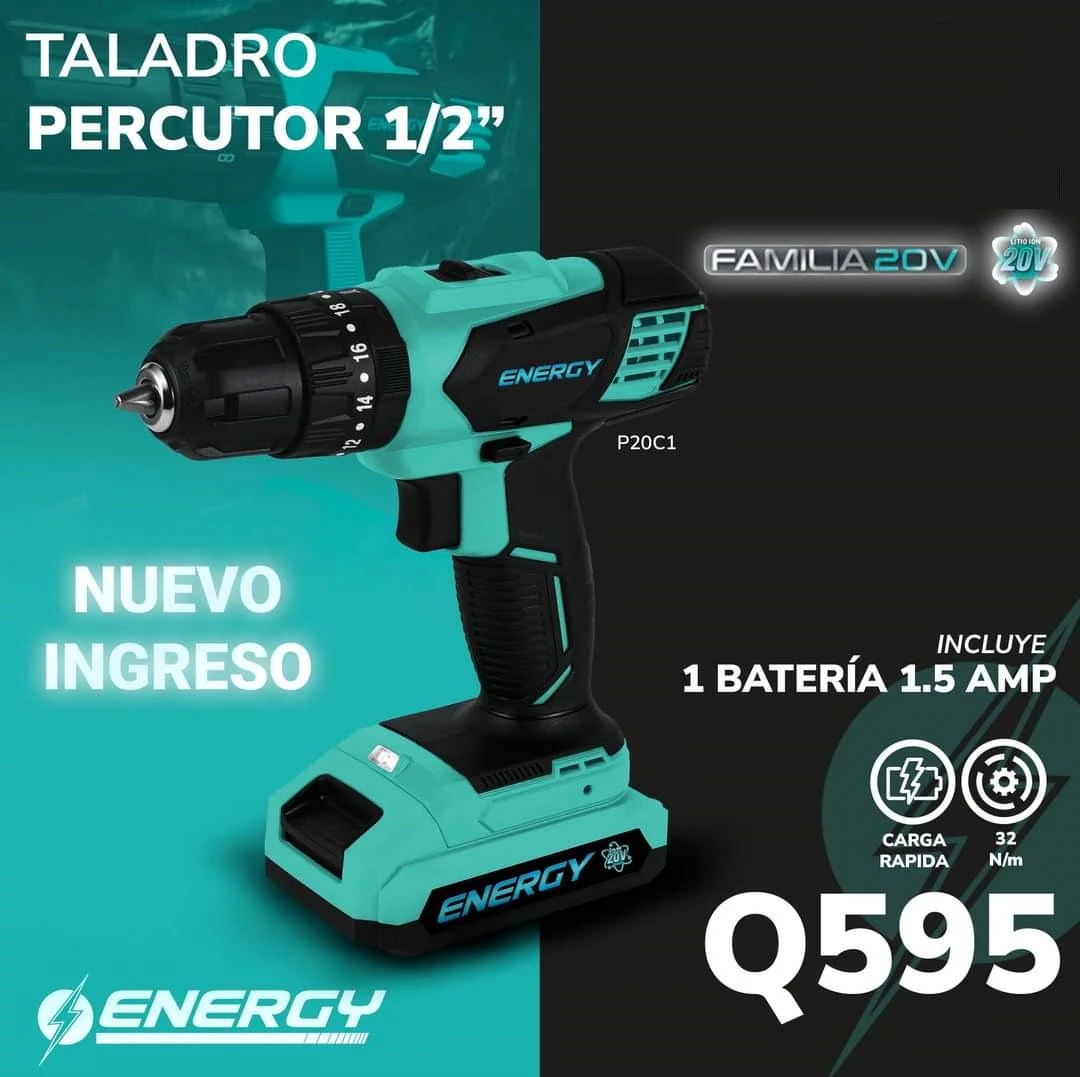 TALADRO PERCUTOR ENERGY IMNALAMBRICO 1.5AH 