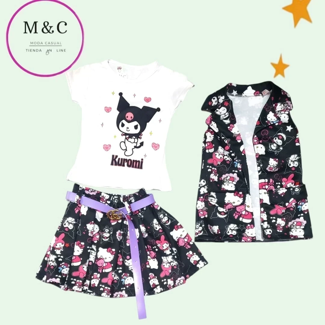 Conjunto casual de 3 piezas falda/short Talla- Chica  2