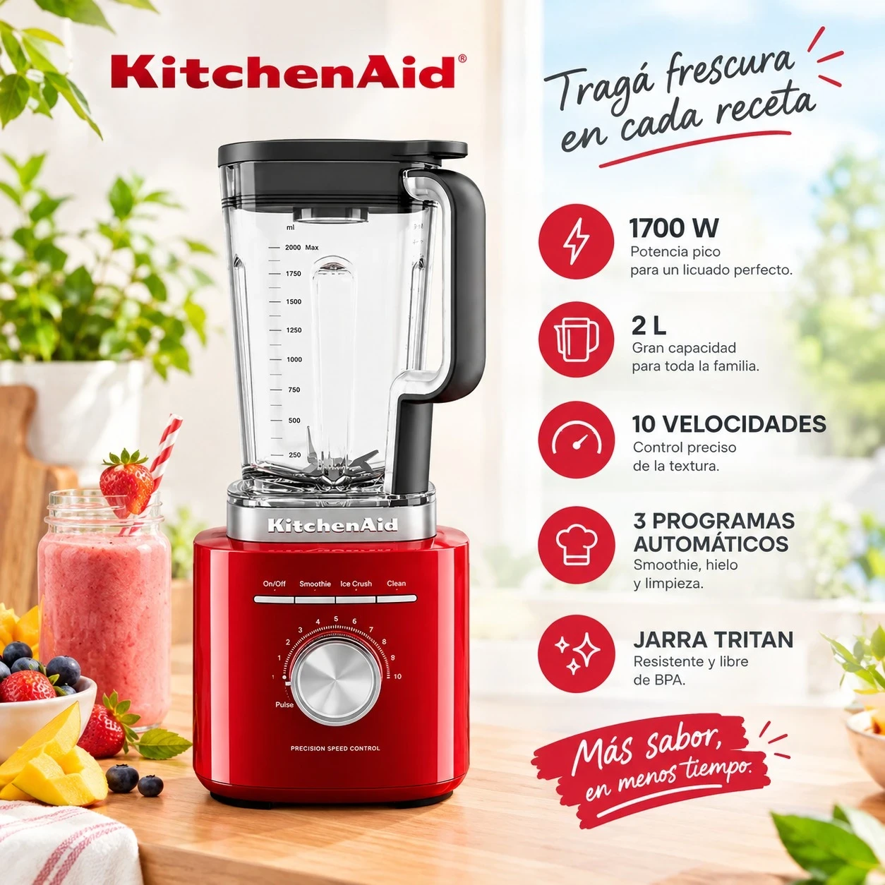 LICUADORA KITCHENAID PURE POWER LKSB2072 – 1700W-ROJO