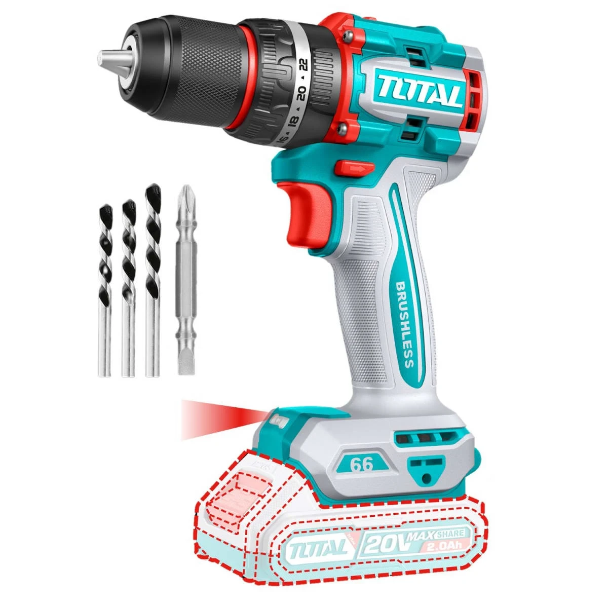 TIDLI206681-TDLI20602 Taladro percutor 66nm + taladro atornillador 60nm total 4
