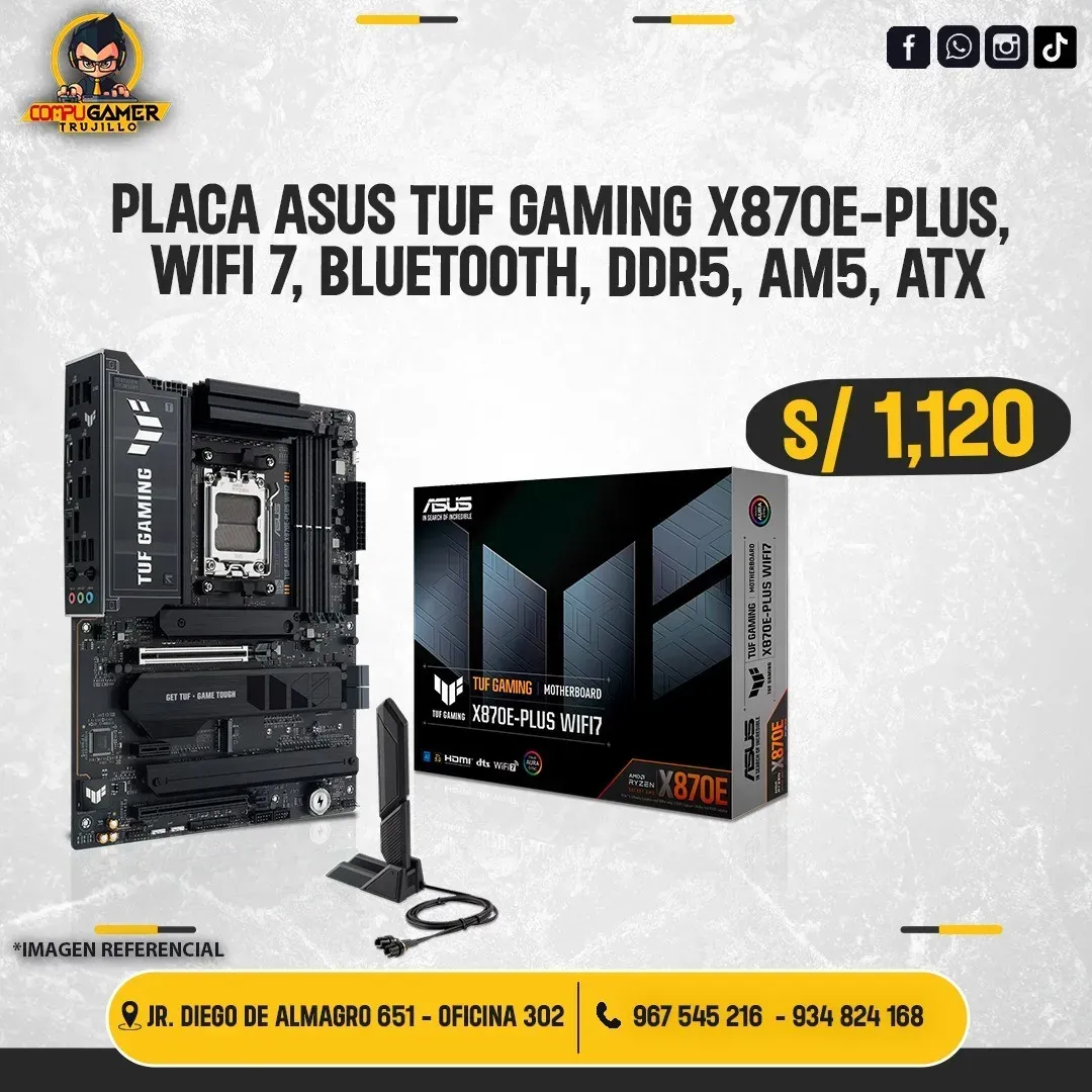 PLACA ASUS TUF GAMING X870E-PLUS, WIFI 7. BLUETOOTH, DDR5, AM5, ATX 