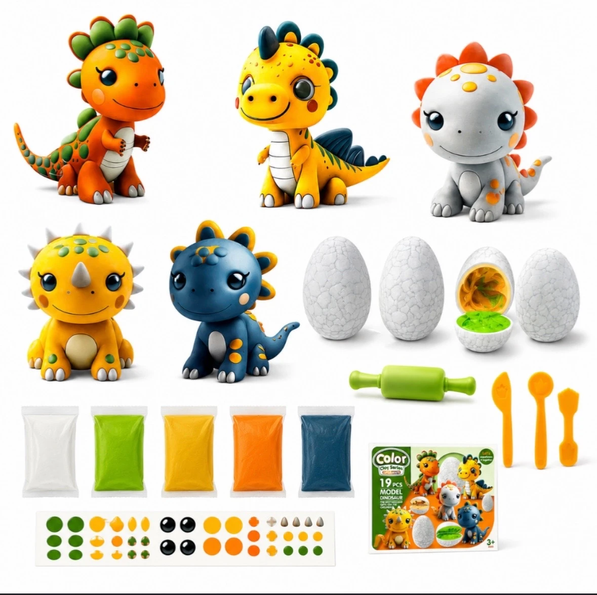 🦖 Set de Plastilina / Masa para Moldear Dinosaurios (19 Piezas) 🥚✨ 5