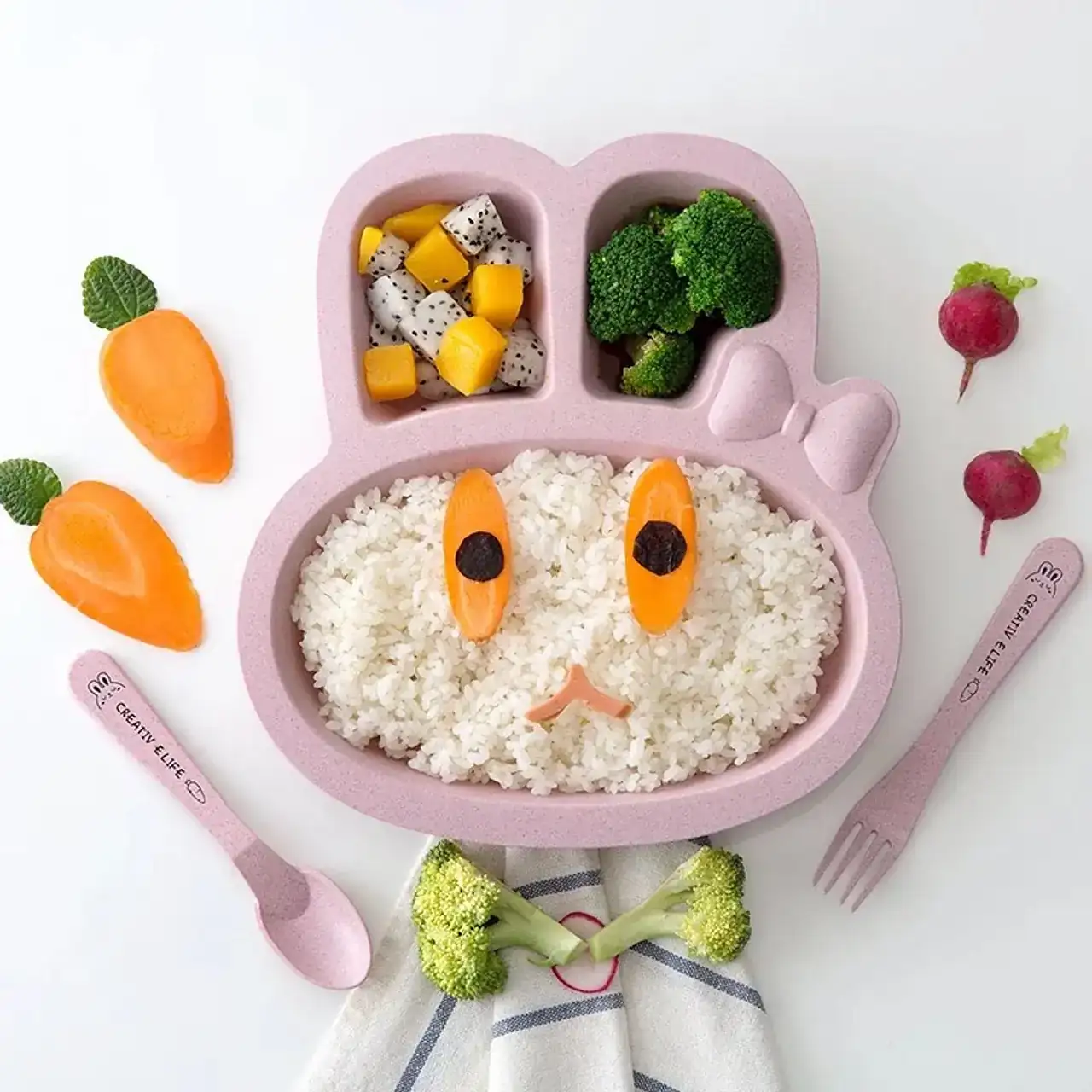Set plato bambu conejo