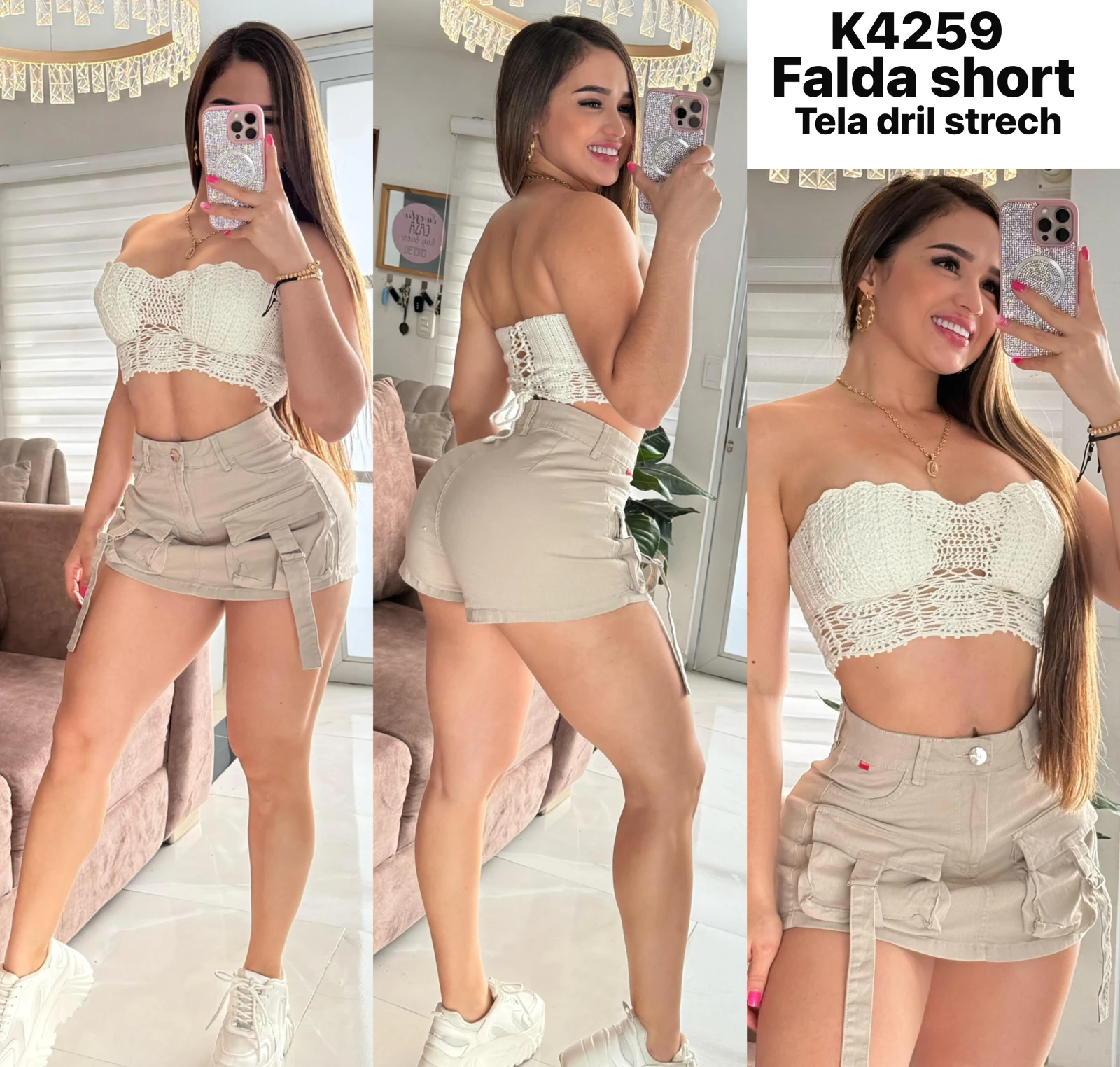 Falda short Drill Beige