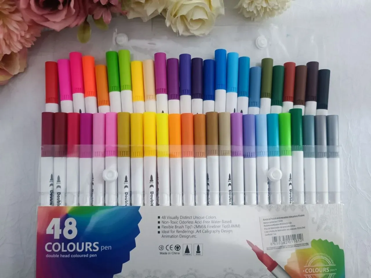 Marcadores Base Agua. Doble punta. 48 colores