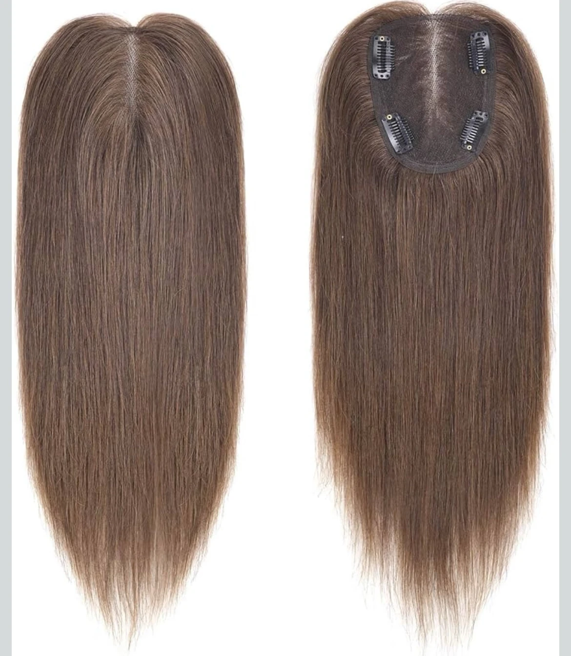 Toppers de cabello humano real para mujer, 4 x 4.8 pulgadas, cubierta de 360°, clip 3D con cabello delgado, 4# castaño medio, 14 pulgadas 2