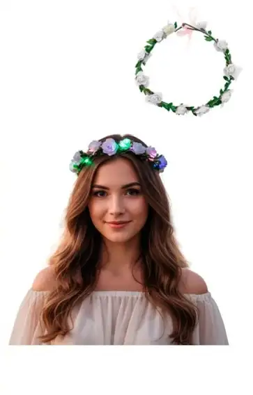 CORONA DE FLORES LUMINOSA BLANCA 