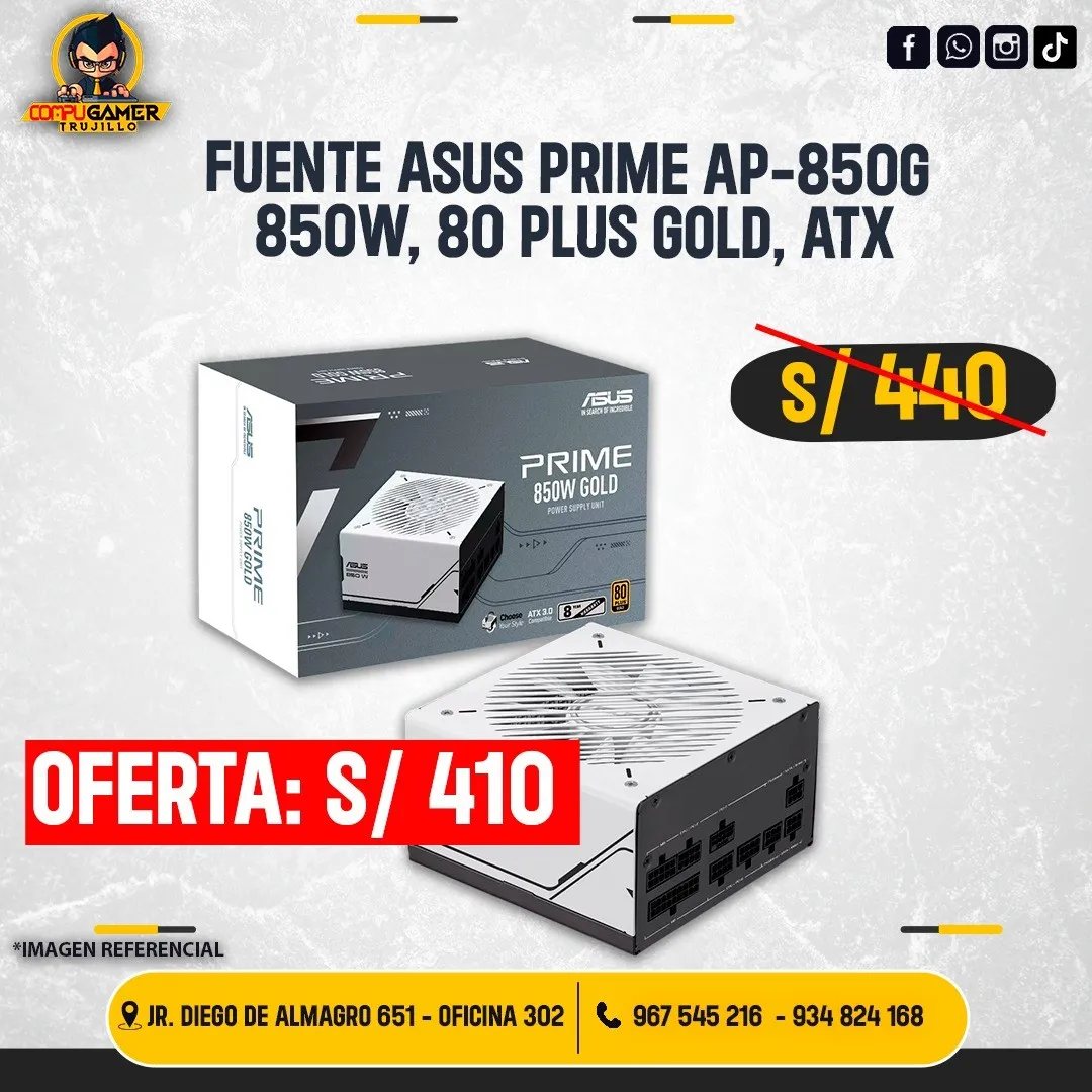 FUENTE DE PODER ASUS PRIME 850W, 80 PLUS GOLD, ATX 