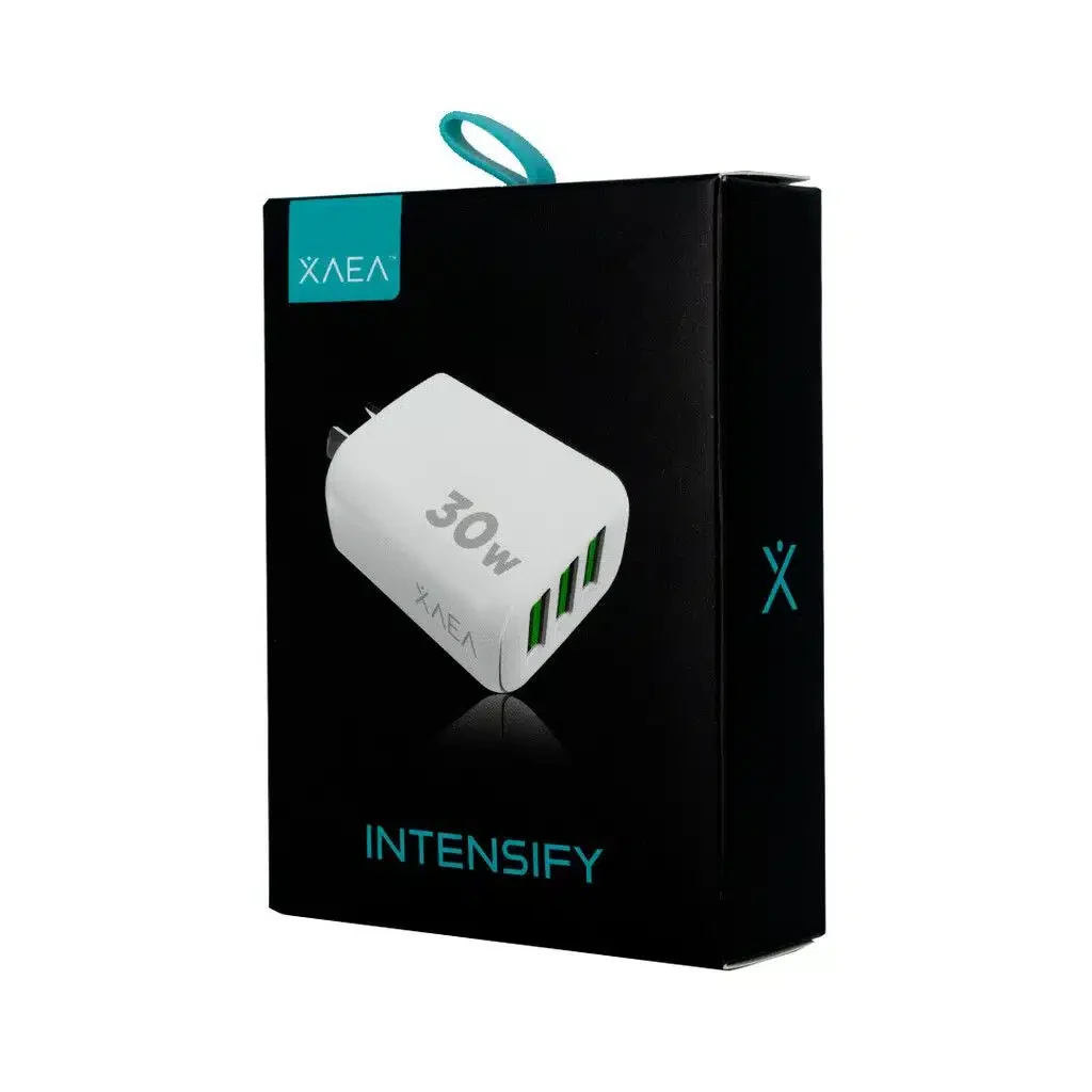 CARGADOR 220V MODO-B015 INTENSIFY – 3USB + CABLE LIGHTNING – XAEA – BLANCO