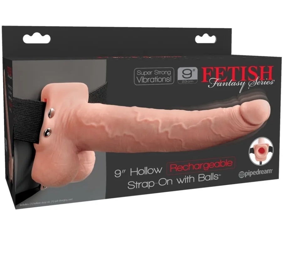 9" Hollow Rechargeable Strap On with Balls 2